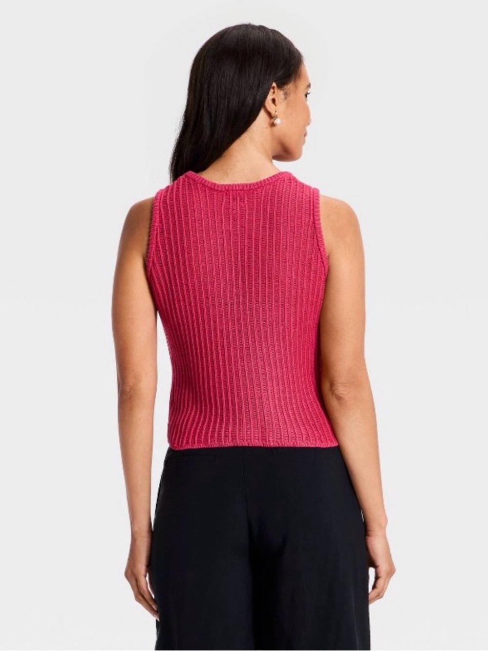 Sleeveless Rib-Knit Tank Top in Raspberry Pink - Picture 2 of 5